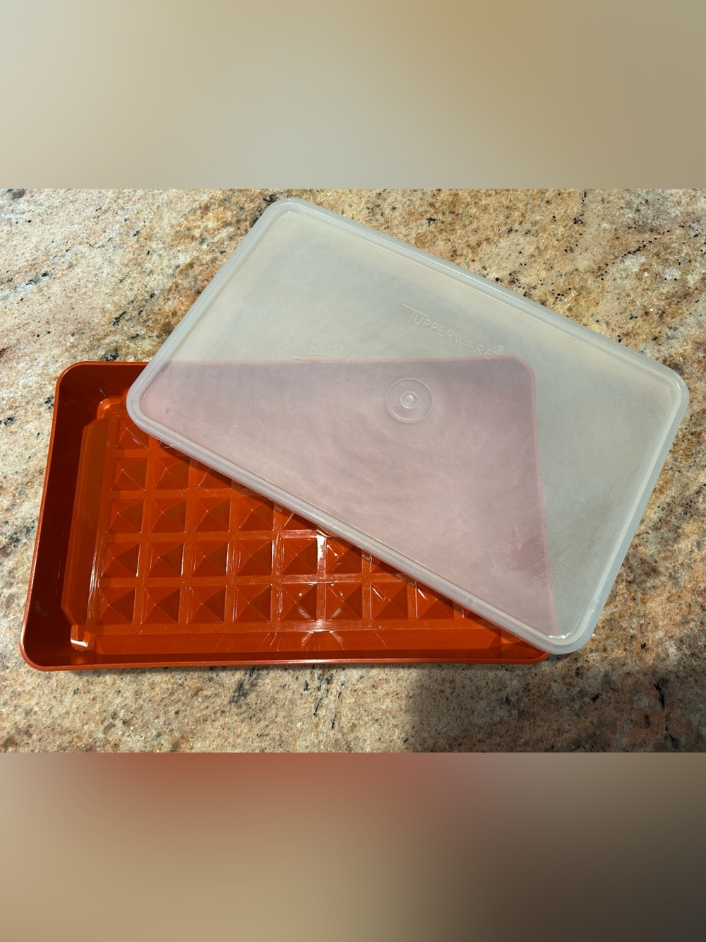 Tupperware 1292-4 Rectangular Orange Hotdog Bacon Keeper with Clear Lid
